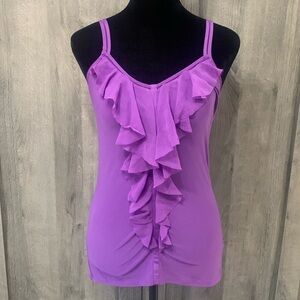 White House Black Market Purple Ruffle Stretch Tank Top Women's Size XXS